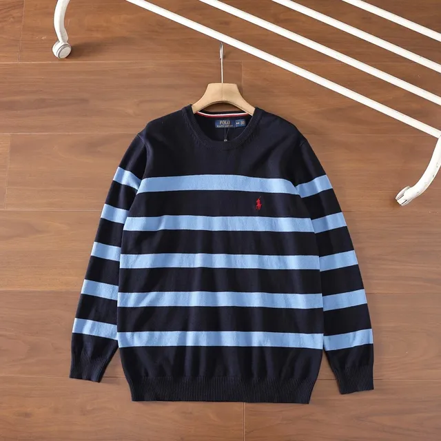 Polo Ralph Lauren Striped Crewneck Sweater Navy and Light Blue Stripe