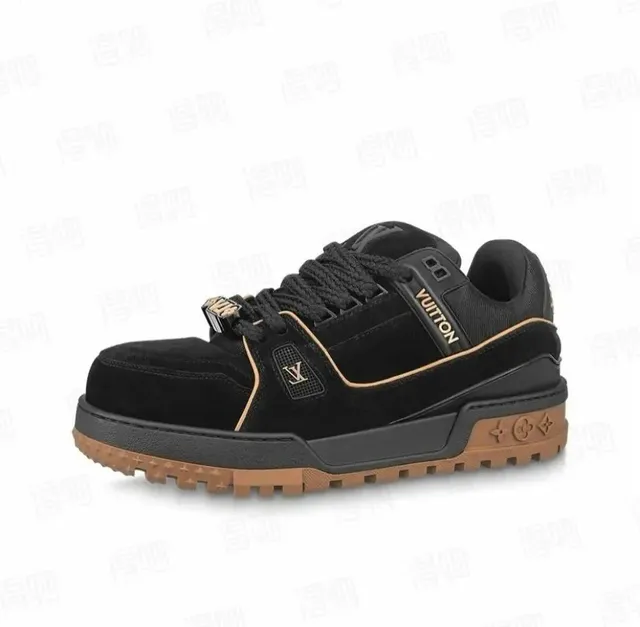 Louis Vuitton LV Trainer Black Suede with Gold Trim