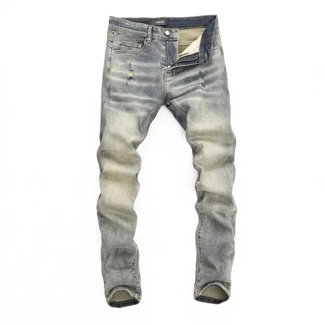 Amiri Distressed Slim Fit Jeans Washed Grey