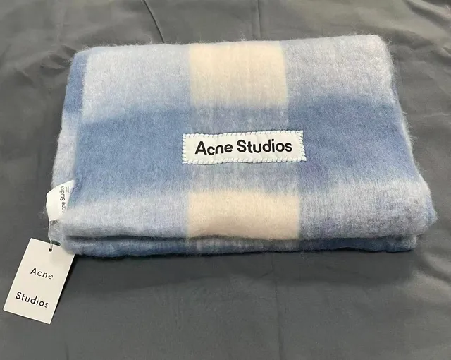 Acne Studios Checkered Scarf Ombre Blue and White
