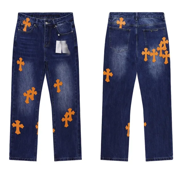 Chrome Hearts Cross Patch Jeans Orange Cross Appliqué
