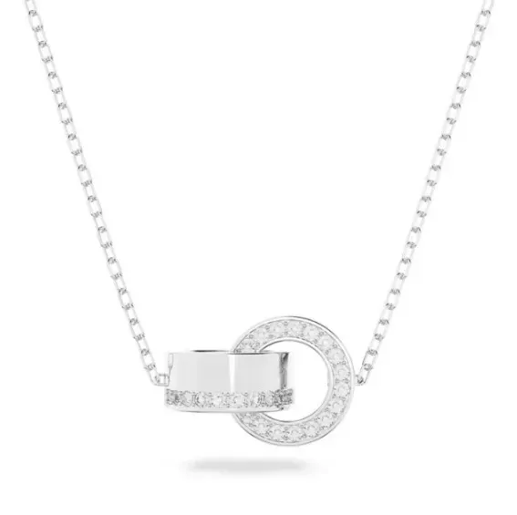 Double buckle white gold sweater chain necklace
