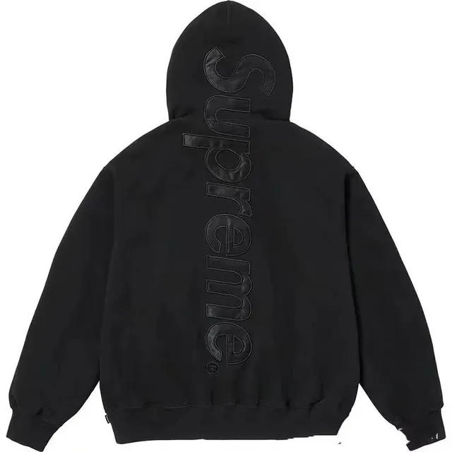 Supreme Zip-Up Hoodie Black Embossed Logo