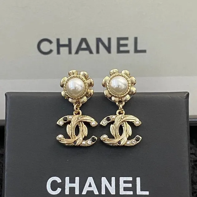Chanel CC Drop Earrings Pearl and Crystal Floral
