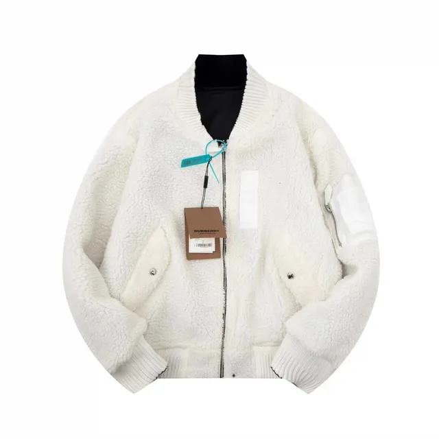 Burberry Shearling Bomber Jacket Off-White