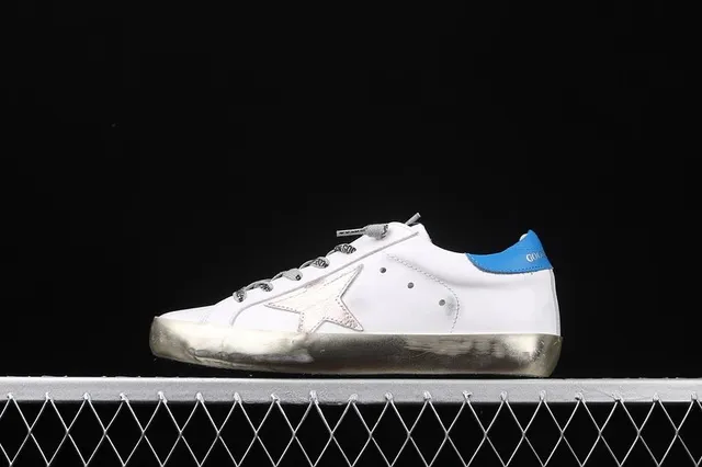 Golden Goose Superstar Distressed White with Blue Heel Tab