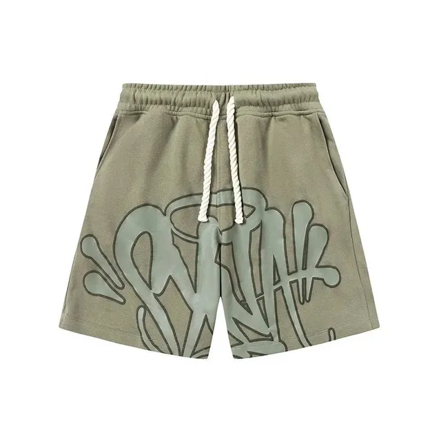 Syna World Graffiti Shorts Olive with Outline Print