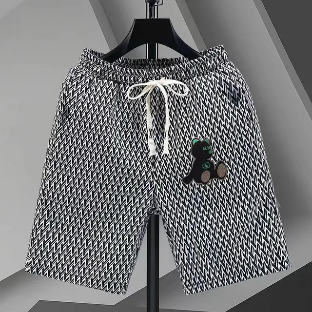 Balenciaga Patterned Shorts Zigzag Print with Bear Patch