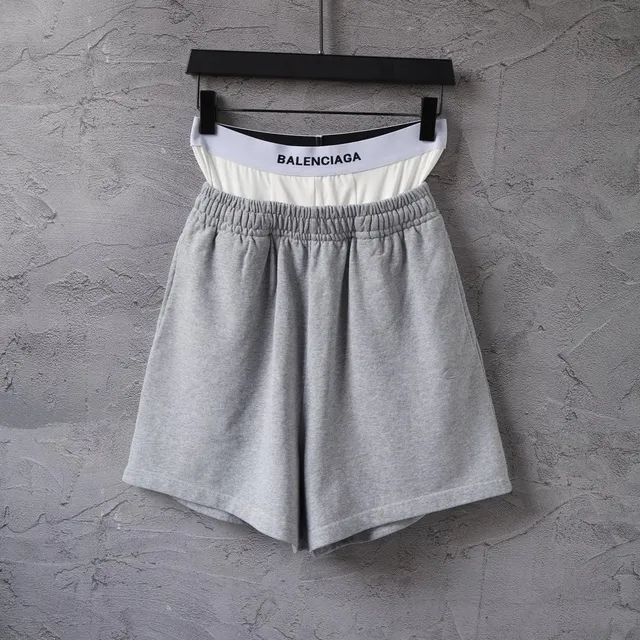 Balenciaga Logo Waistband Shorts Grey Heather with White Waistband