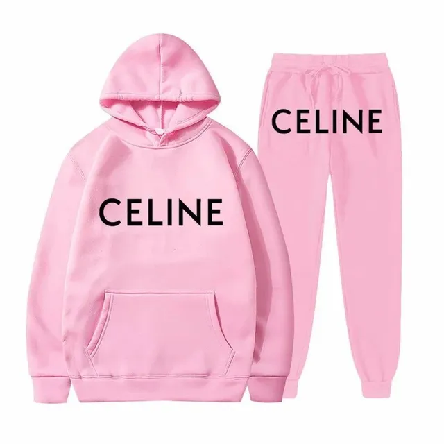 Celine Hoodie and Joggers Set Logo Print
