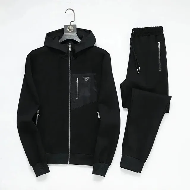Prada Hooded Track Jacket and Joggers Set Black