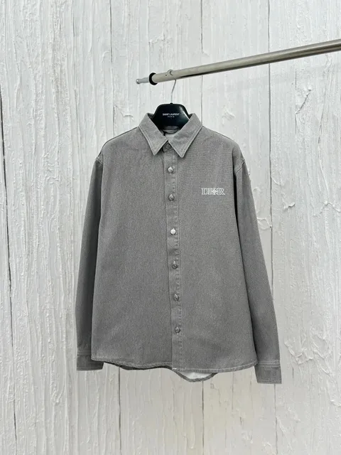 Dior × Saint Laurent Oversized Denim Shirt Embroidered Logo