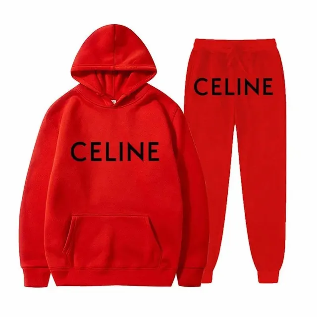 Celine Logo Hoodie and Joggers Set Bold Black Logo