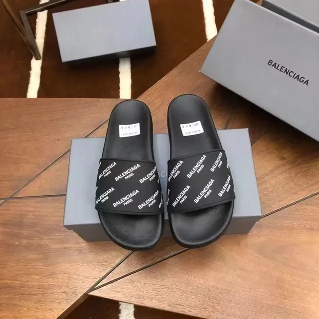 Balenciaga Logo Slide Black with White Logo