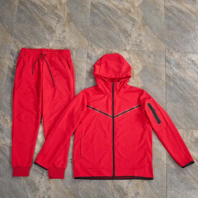 Nike Tech Fleece Hoodie and Joggers Red with Black Trim