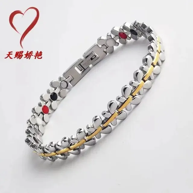 Flower Link Bracelet Two-Tone with Enamel Accents