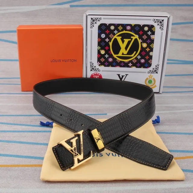 Louis Vuitton LV Belt Crocodile-Embossed with Gold Buckle
