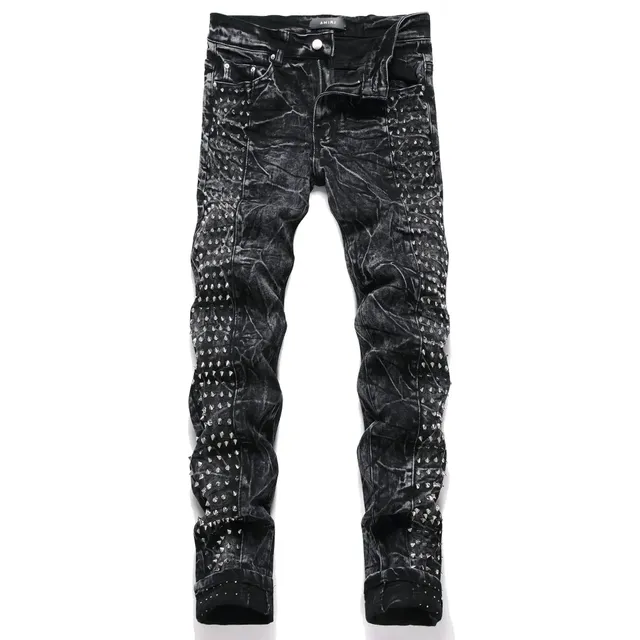 Amiri Studded Denim Jeans Acid Wash with Silver Studs