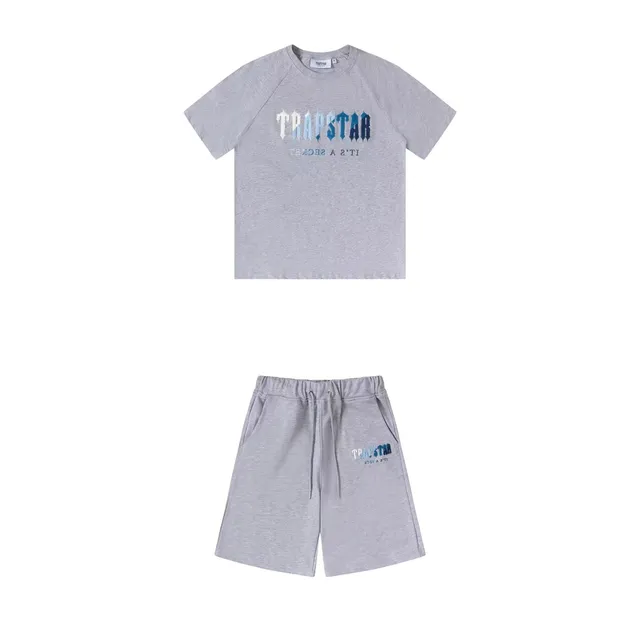 Trapstar Logo Tee and Shorts Set Ice Blue Gradient Logo