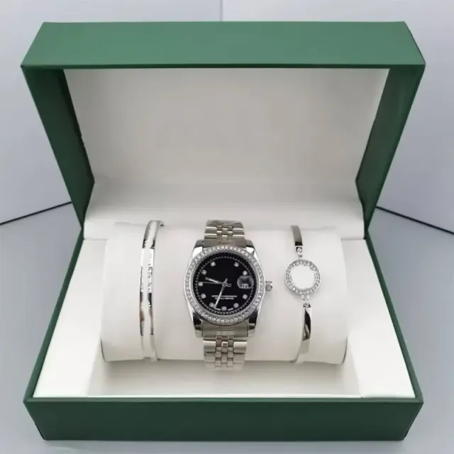 Three-piece set-nailer with diamonds for men, silver and black