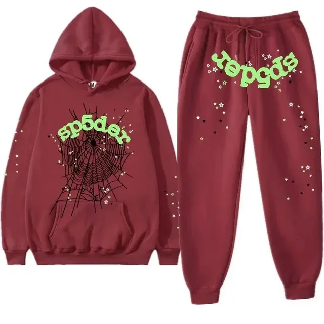 Sp5der Spider Web Hoodie and Joggers Set Lime Green Spider Logo