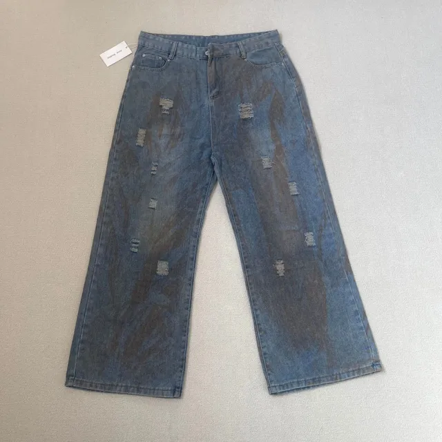 Acne Studios Distressed Wide-Leg Jeans Washed Blue with Paint Splatter