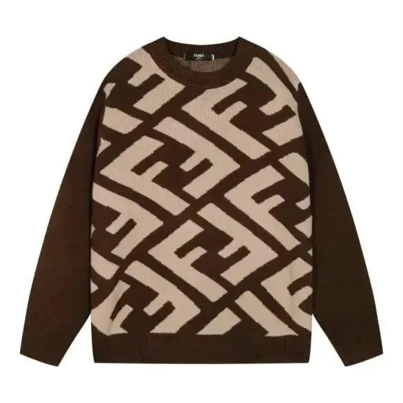 Fendi FF Logo Sweater Brown Beige Intarsia