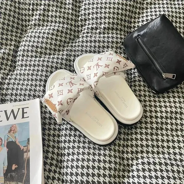 Louis Vuitton Monogram Slide Sandals White with Brown Monogram
