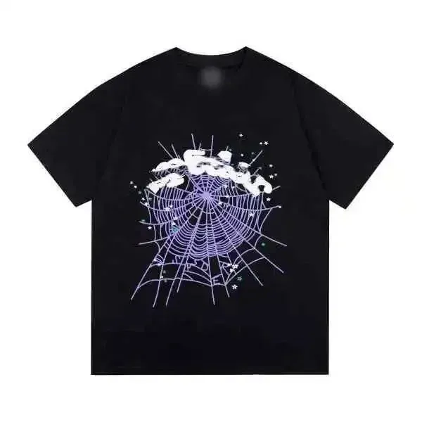 Sp5der Spider Web Graphic Tee Purple Web with Stars