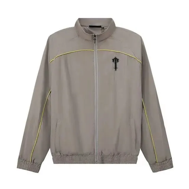 Chrome Hearts Track Jacket Light Grey with Yellow Piping