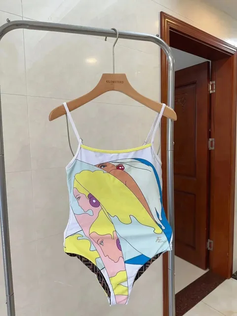 Fendi Printed One-Piece Swimsuit Artistic Face Print