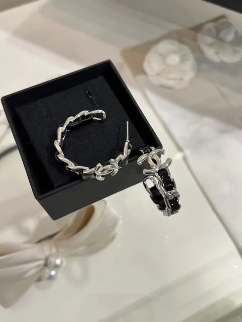Chanel Chain Hoop Earrings CC Logo Chain