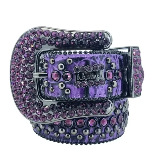 B.B. Simon Crystal Belt Purple Snake Print with Rhinestones