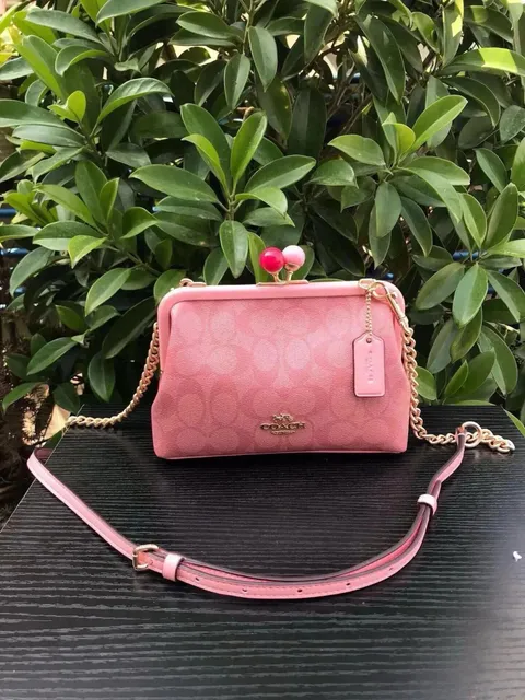 Coach Kisslock Bag Signature Canvas