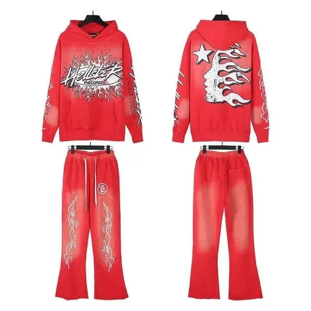 Hellstar Hoodie and Joggers Set Flame Print Gradient