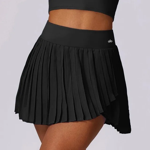 Alo Yoga Pleated Tennis Skirt Solid Black
