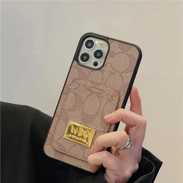 Coach Phone Case with Cardholder Signature Canvas with Gold Logo Plate