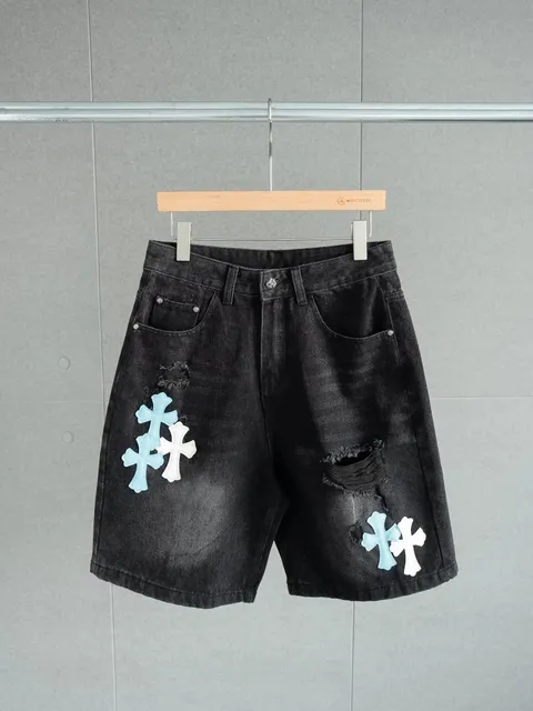 Chrome Hearts Denim Shorts Cross Patch Distressed