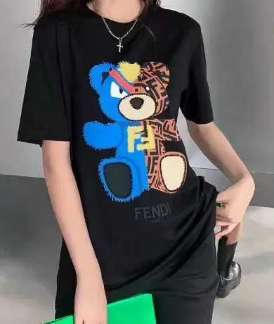 Fendi Teddy Bear Graphic Tee Blue Bear Print