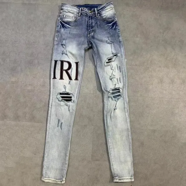 Distressed Slim Fit Jeans IRI Logo Print