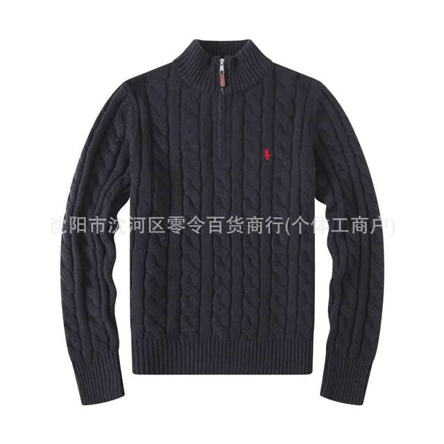 Half height zipper black sweater, small red horse