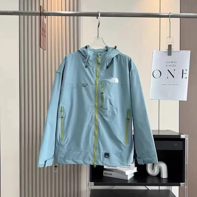 The North Face Venture Jacket Light Blue with Lime Zippers