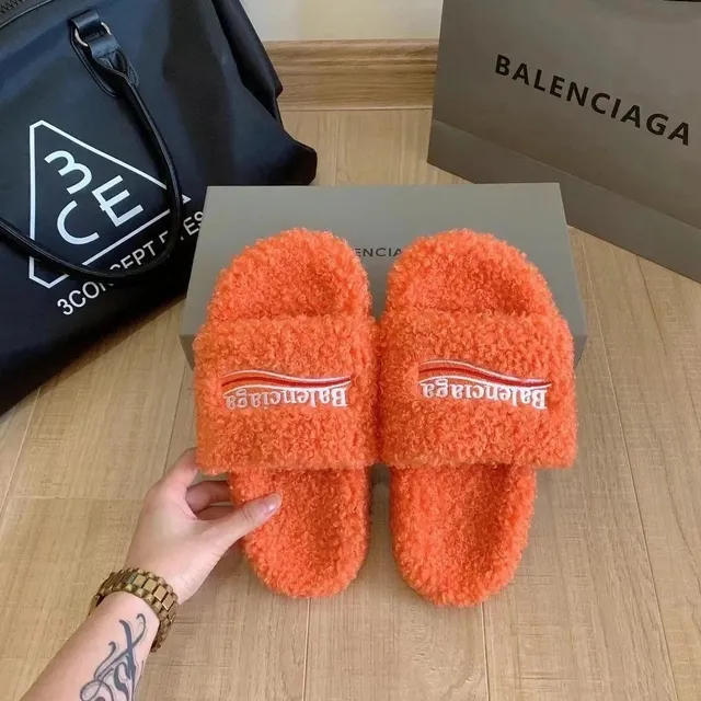 Balenciaga Shearling Slide Orange