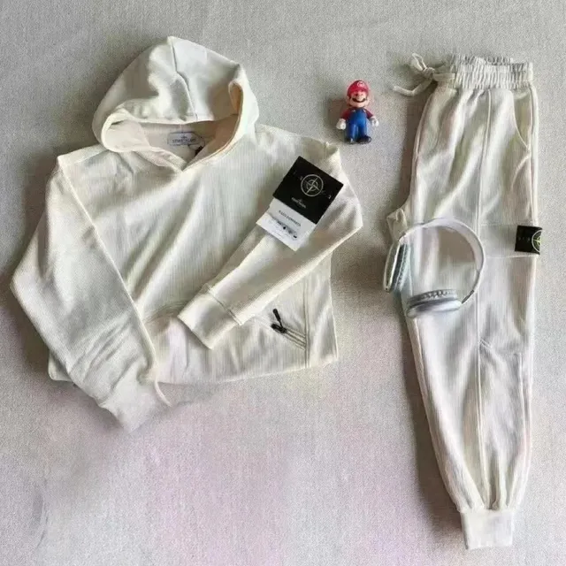 Stone Island Ribbed Hoodie and Joggers Set Off-White Ribbed