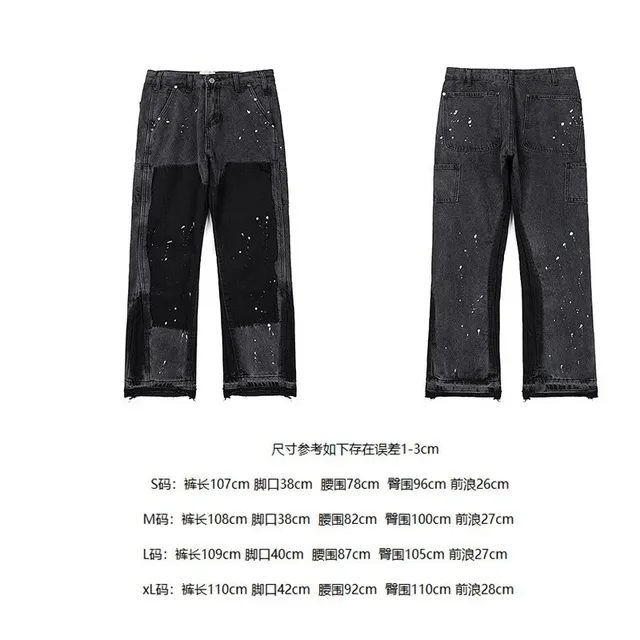 Paint Splatter Cargo Jeans Distressed Black with White Splatter