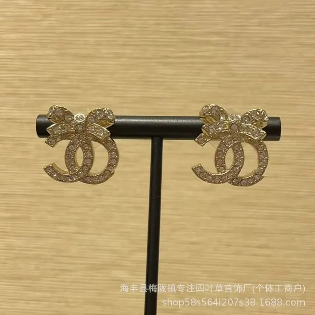 Chanel CC Bow Earrings Crystal-Embellished