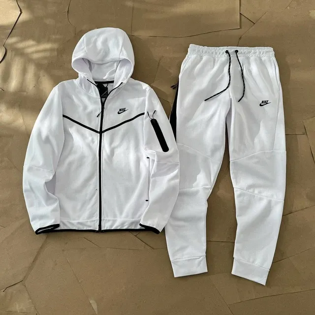 Nike Tech Fleece Hoodie and Joggers White with Black Accents