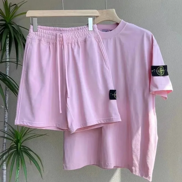 Stone Island T-Shirt and Shorts Set Pink