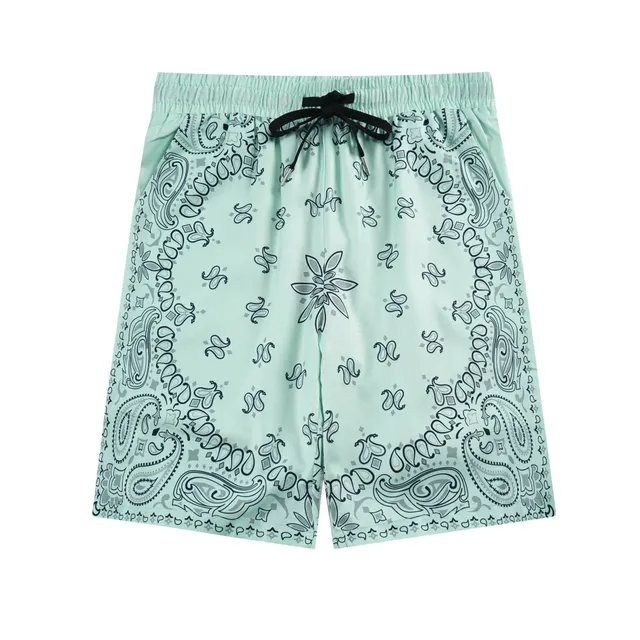 Bandana Print Shorts Mint Green with Black and Grey Paisley