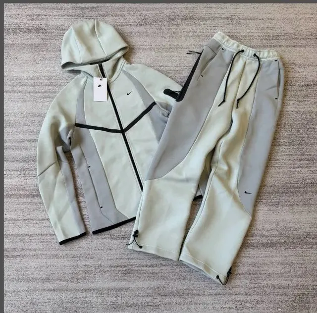 Nike Tech Fleece Hoodie and Joggers Light Beige with Grey Panels